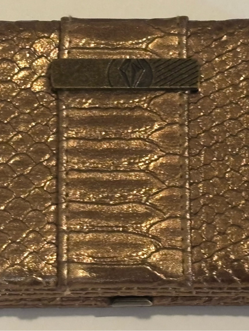 NWT Volcom “Let’s Ride” Metallic Bronze Snakeskin Textured Rare Clutch - Picture 8 of 8